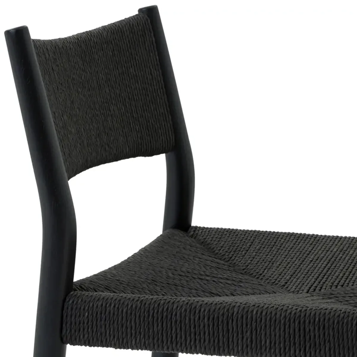 Erie Black Woven Paper Cord and Wood Bar Stool