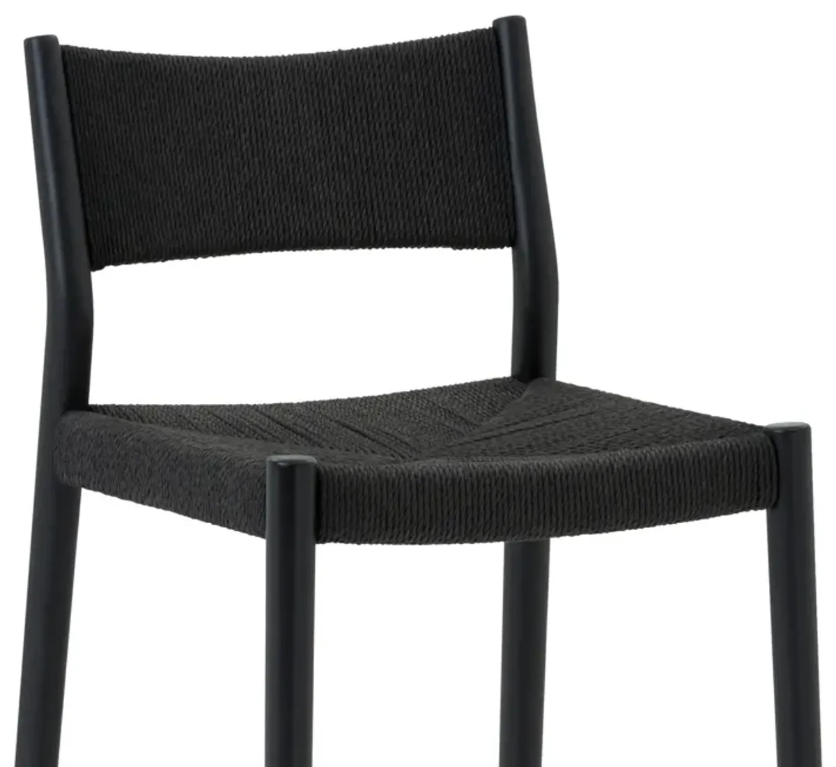 Erie Black Woven Paper Cord and Wood Bar Stool