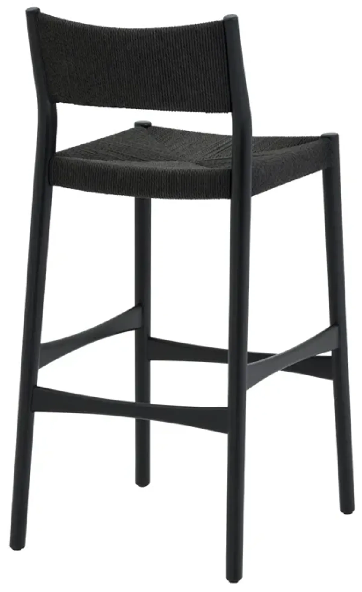 Erie Black Woven Paper Cord and Wood Bar Stool