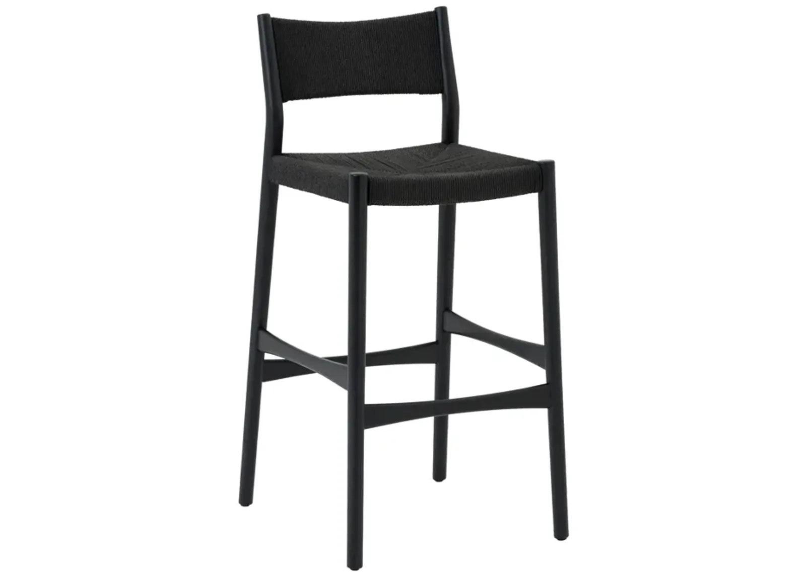 Erie Black Woven Paper Cord and Wood Bar Stool