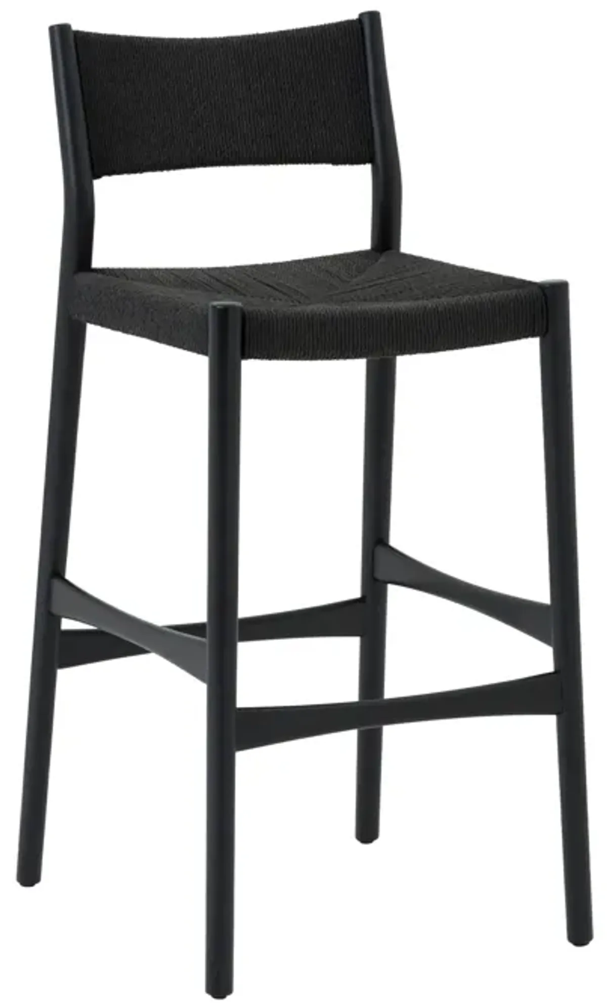 Erie Black Woven Paper Cord and Wood Bar Stool