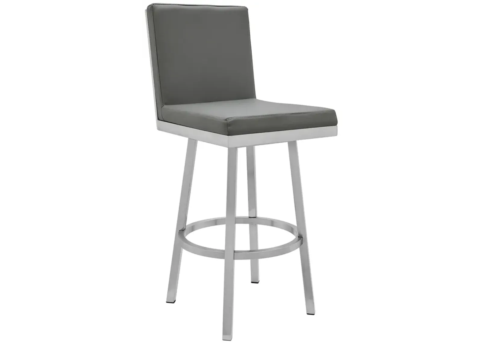 Rochester Swivel Modern Metal and Gray Faux Leather Bar and Counter Stool