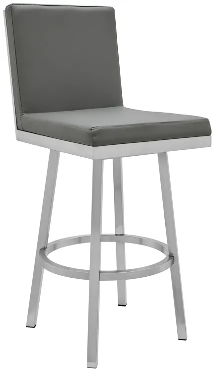 Rochester Swivel Modern Metal and Gray Faux Leather Bar and Counter Stool