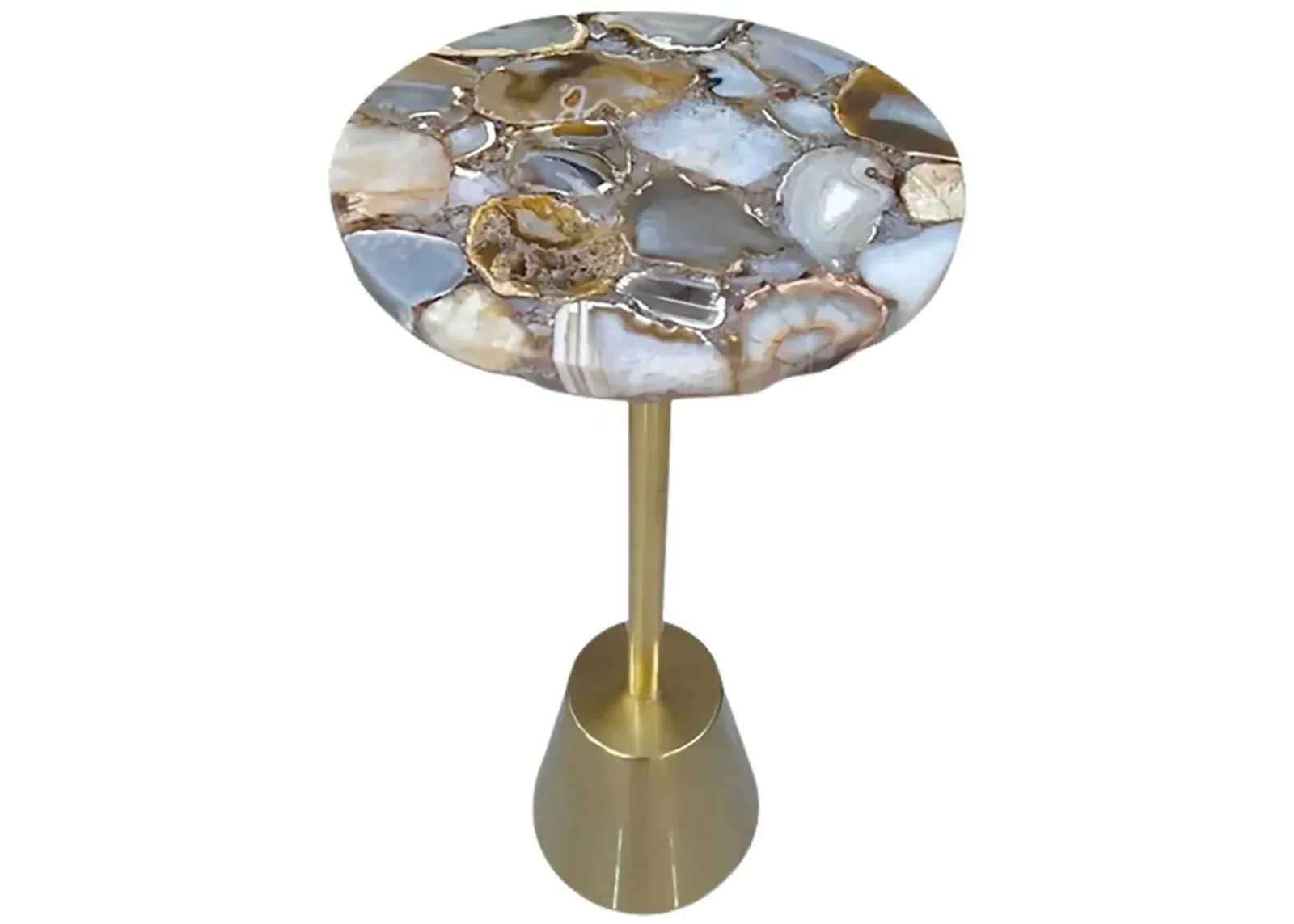 24" Agate Top Polished Edge Accent Table, Gold