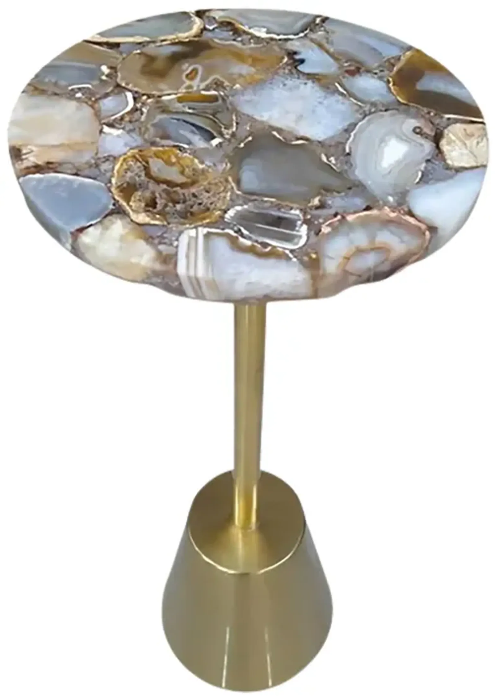 24" Agate Top Polished Edge Accent Table, Gold