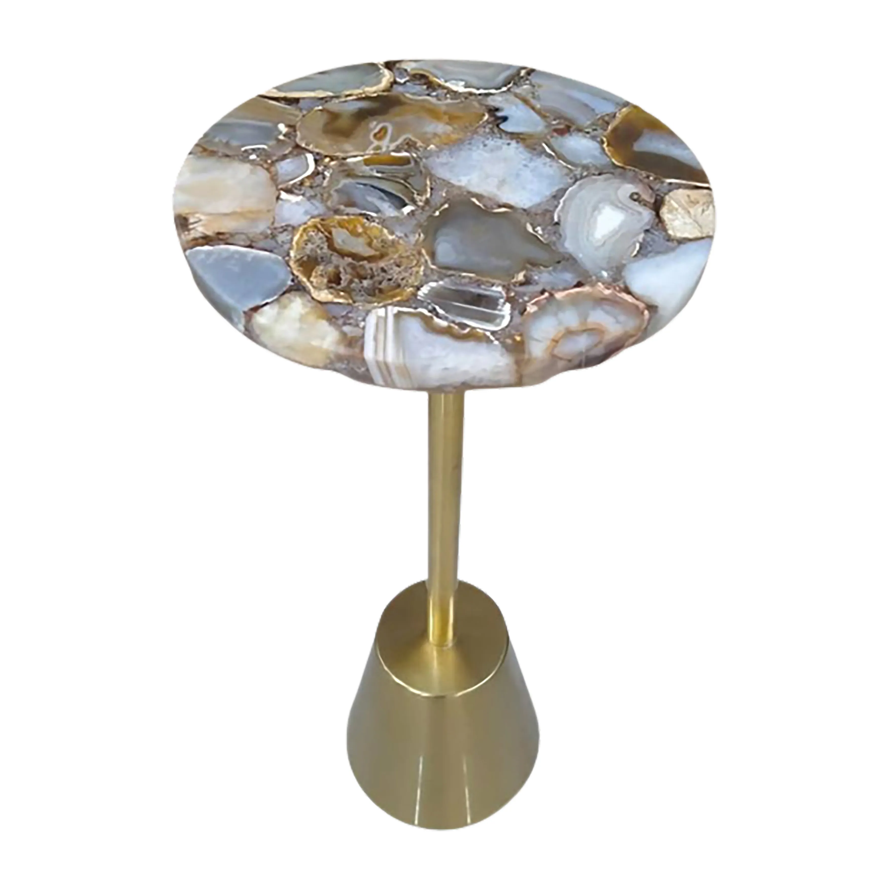 24" Agate Top Polished Edge Accent Table, Gold