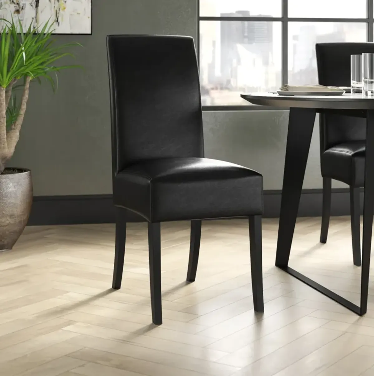 Valencia Leather Dining Side Chair, Black (Set of 2)