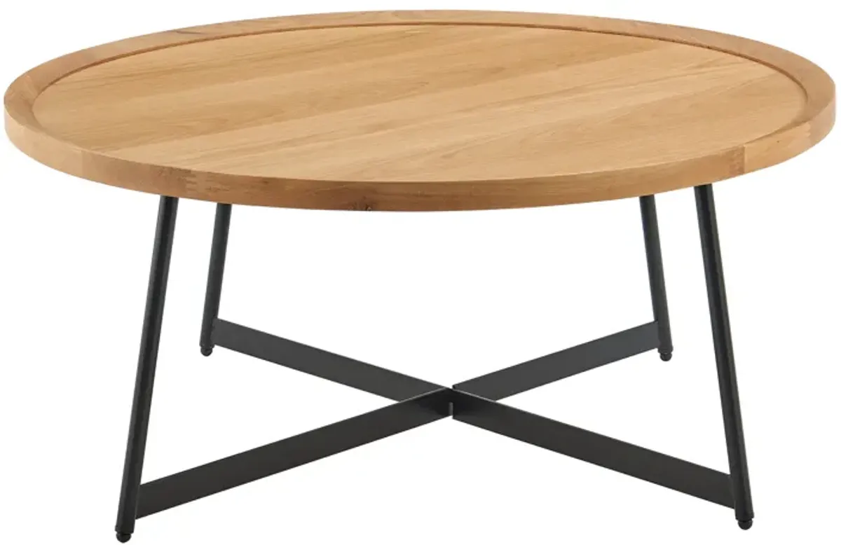 Niklaus 35" Round Coffee Table in Oak and Black Base