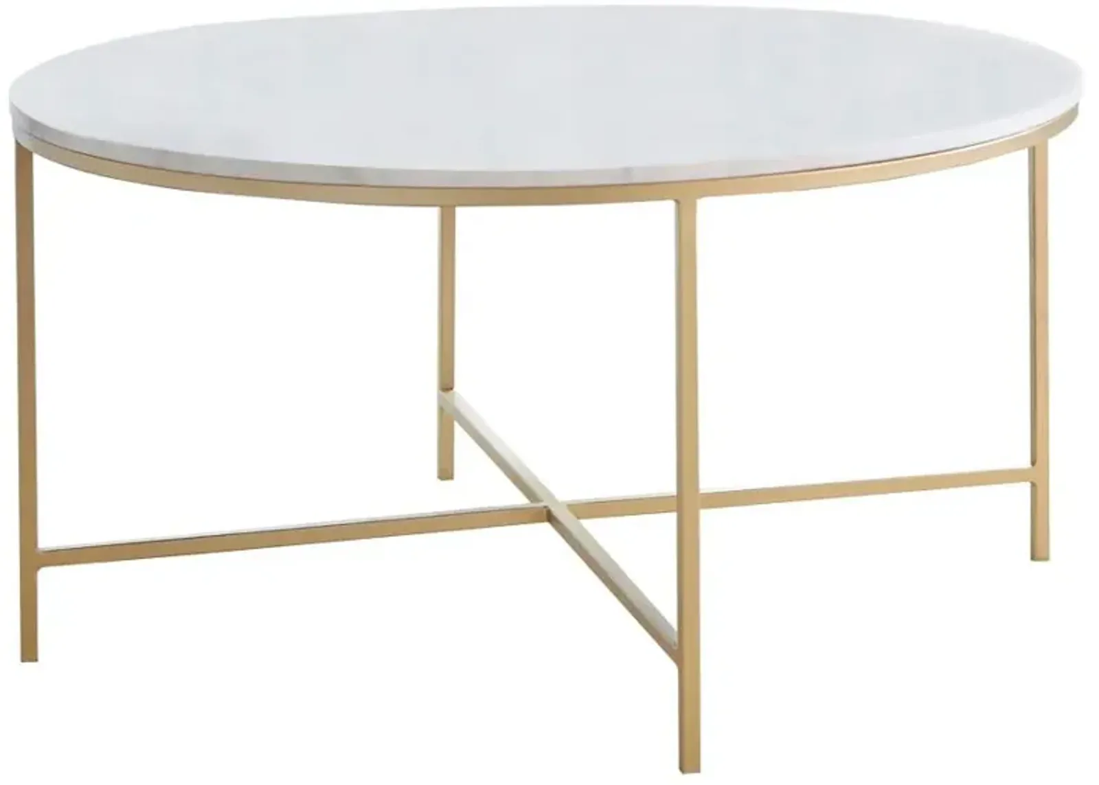 Ellison Round X-cross Coffee Table White and Gold