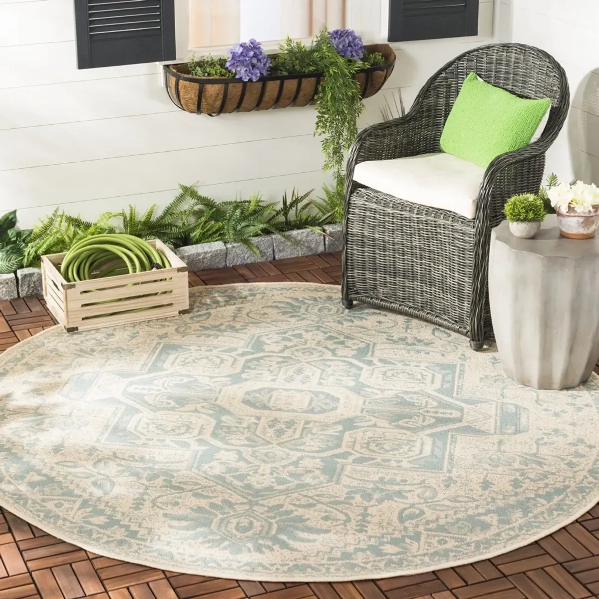 BEACH HOUSE 138 Blue 4' X 4' Round Round Rug