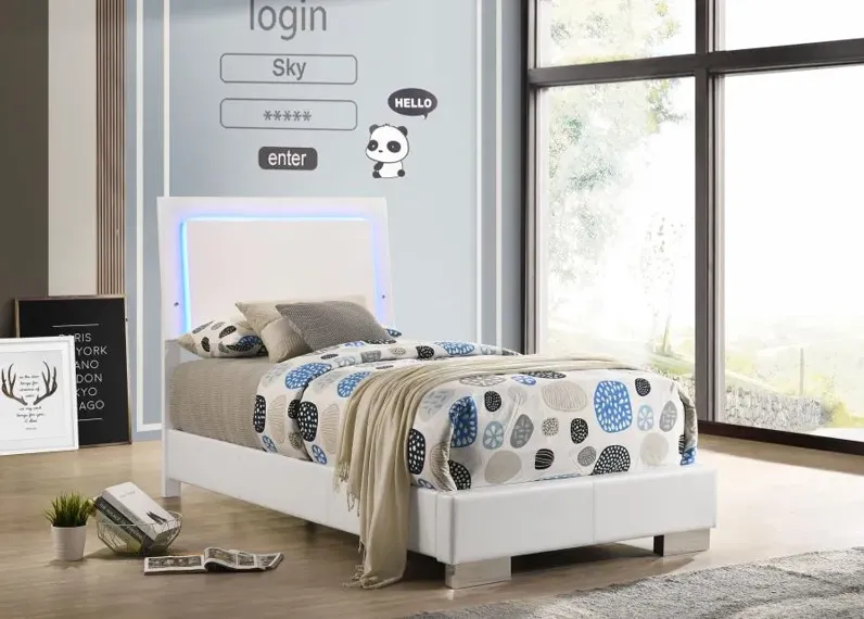 Felicity Twin Panel Bed with LED Lighting Glossy White