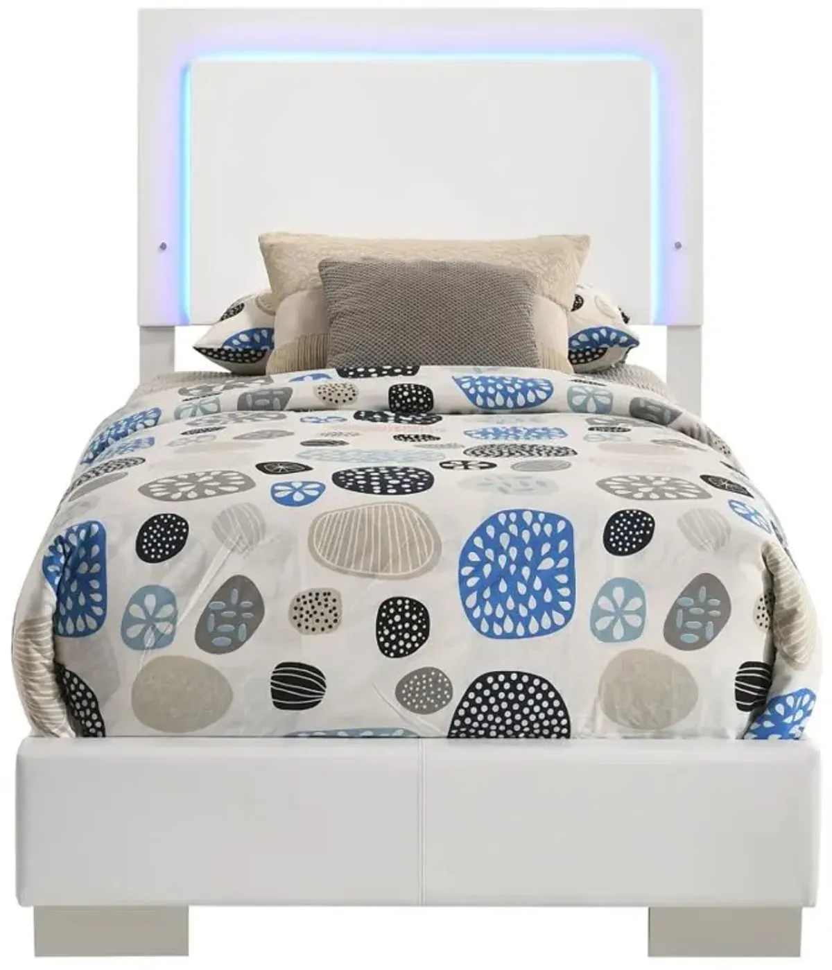 Felicity Twin Panel Bed with LED Lighting Glossy White