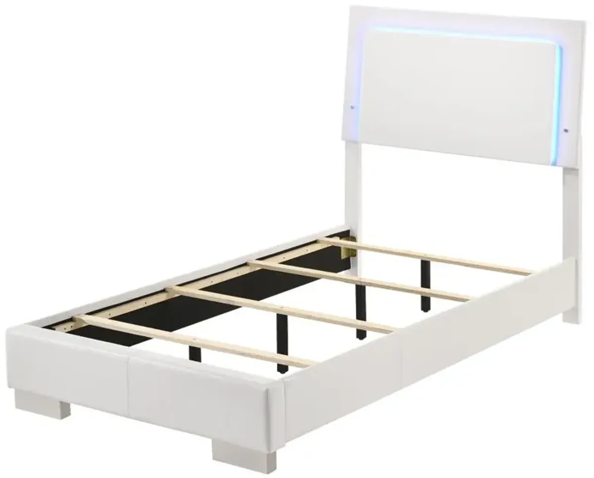 Felicity Twin Panel Bed with LED Lighting Glossy White