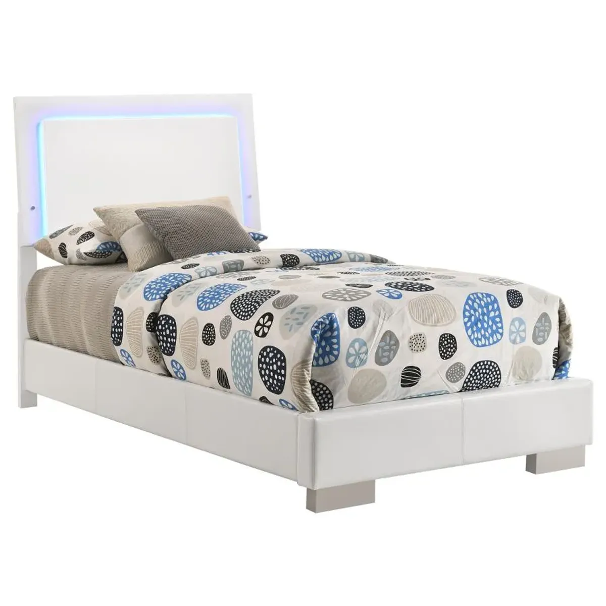 Felicity Twin Panel Bed with LED Lighting Glossy White