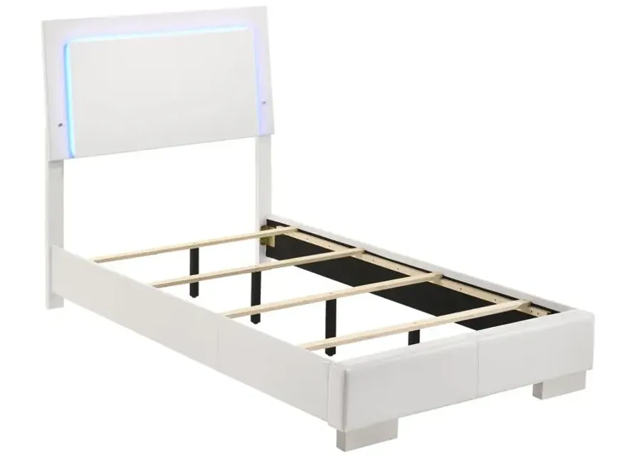 Felicity Twin Panel Bed with LED Lighting Glossy White