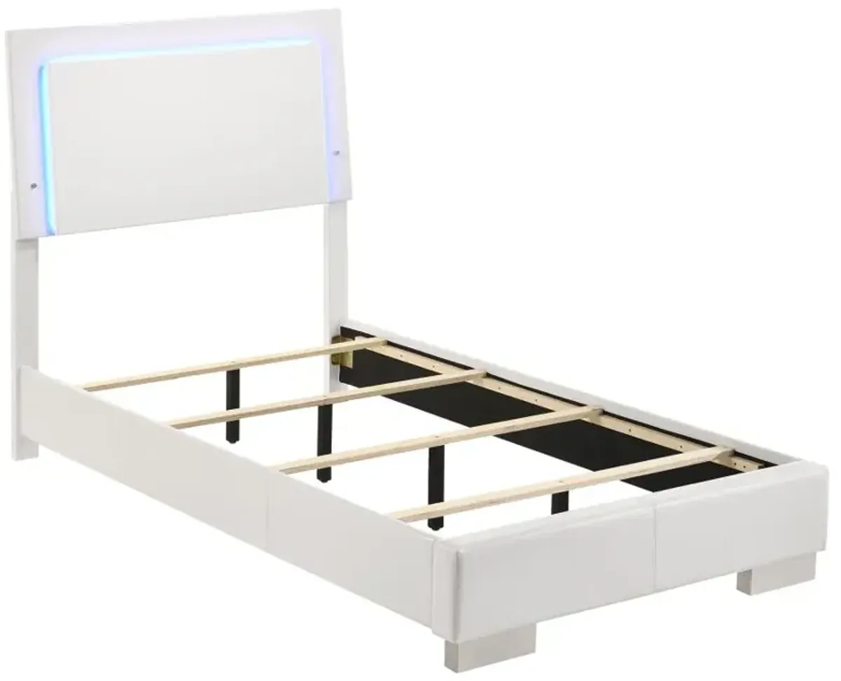 Felicity Twin Panel Bed with LED Lighting Glossy White