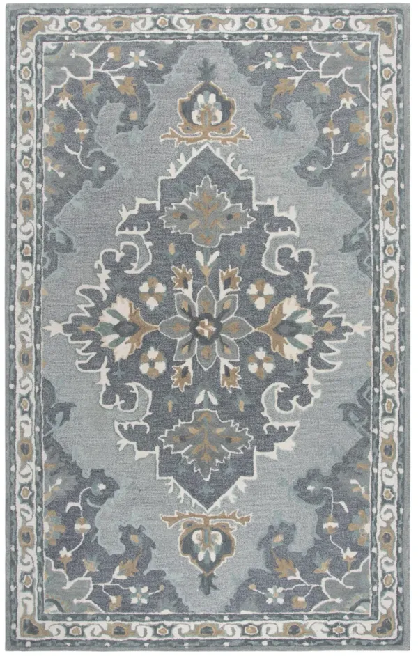 Resonant Gray/Beige Central Medallion Wool 5' x 8' Rectangle Rug