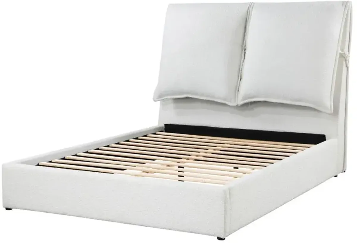 Gwendoline Upholstered Queen Platform Bed with Pillow Headboard White