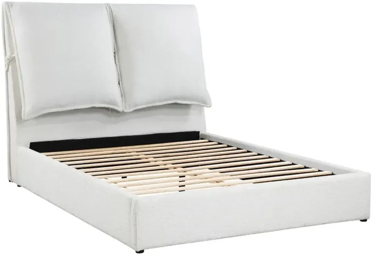 Gwendoline Upholstered Queen Platform Bed with Pillow Headboard White