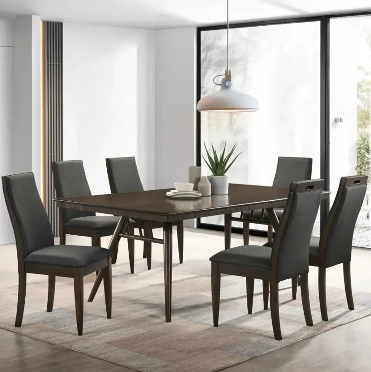 Wes 7-piece Rectangular Dining Set Grey and Dark Walnut