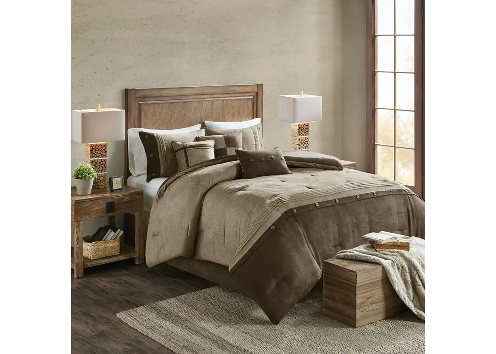 Madison Park Boone Brown 7 Piece Faux Suede Comforter Set