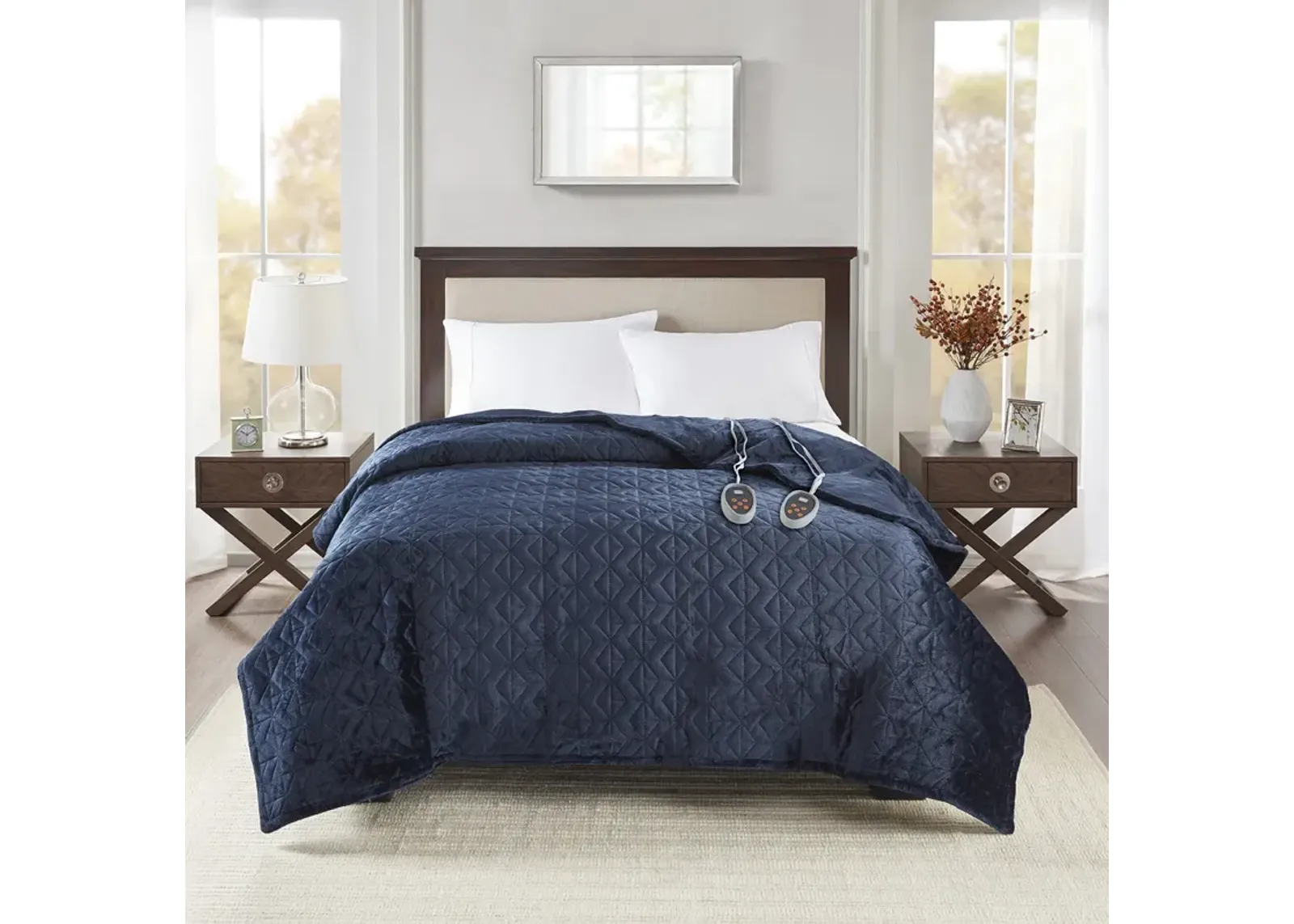 Beautyrest Quilted Plush Navy Heated Blanket