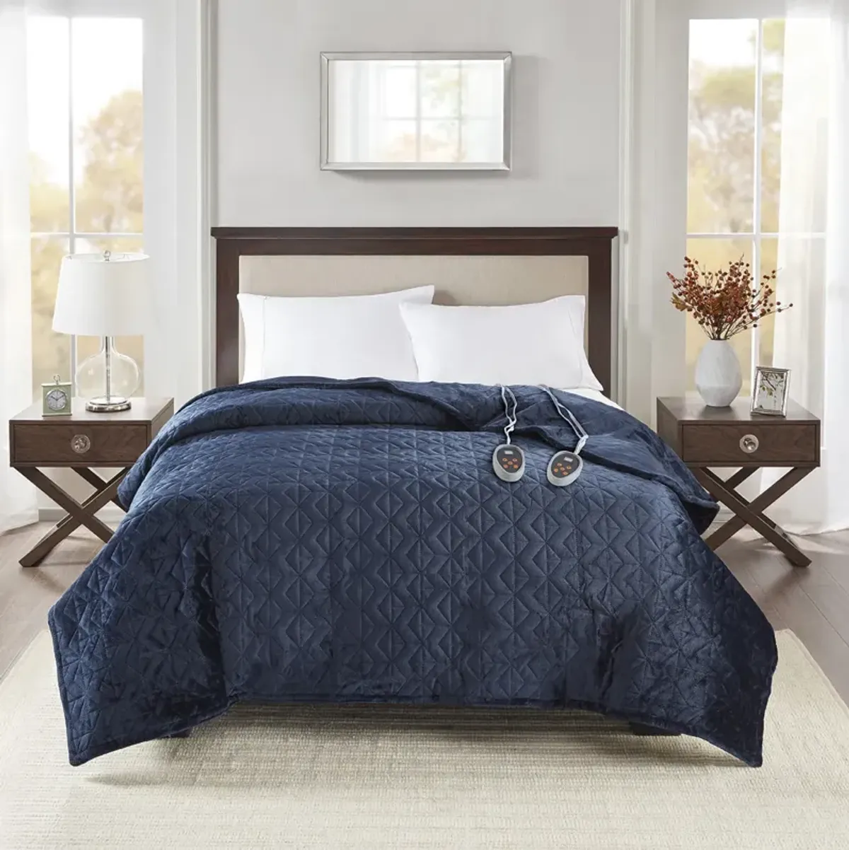 Beautyrest Quilted Plush Navy Heated Blanket