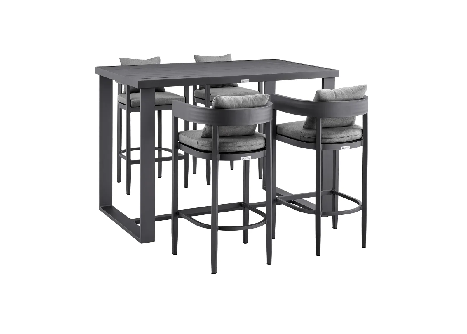 Menorca Outdoor Patio 5-Piece Bar Table Set in Aluminum with Grey Cushions