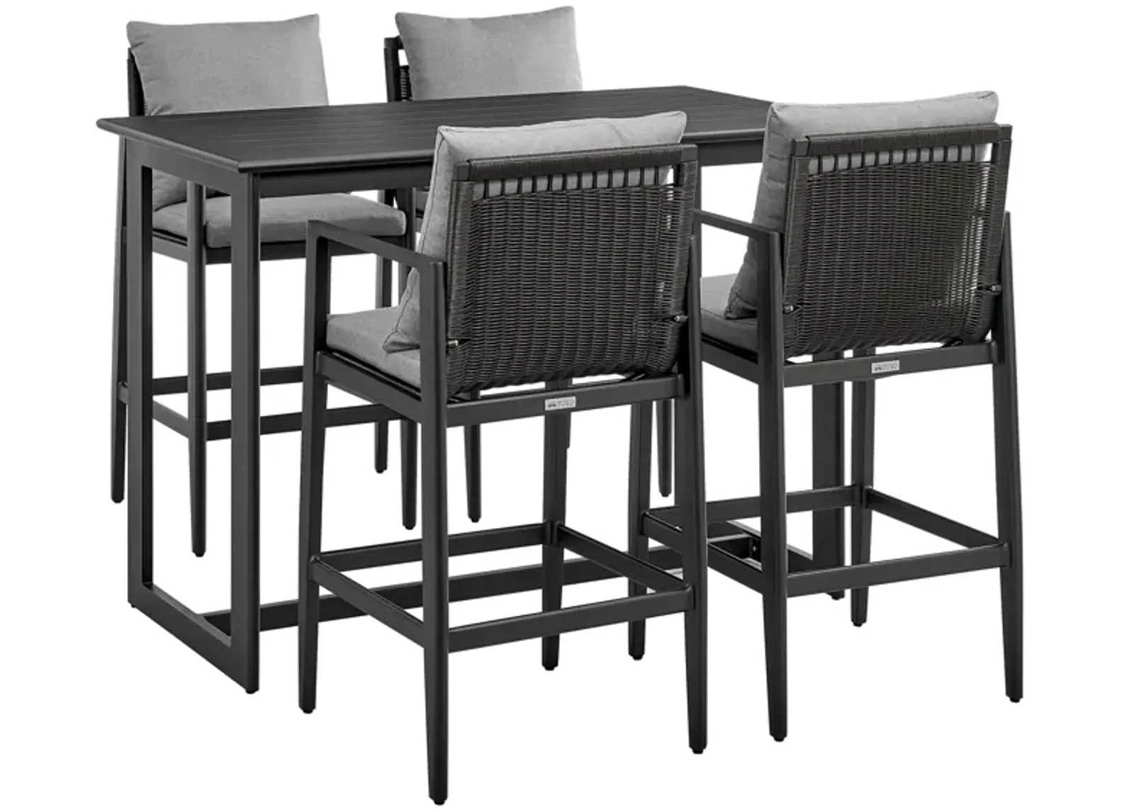 Cayman Outdoor Patio 5-Piece Bar Table Set in Aluminum with Grey Cushions