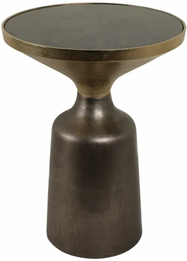 20" Metal Accent Table Green Marble Top, Multi