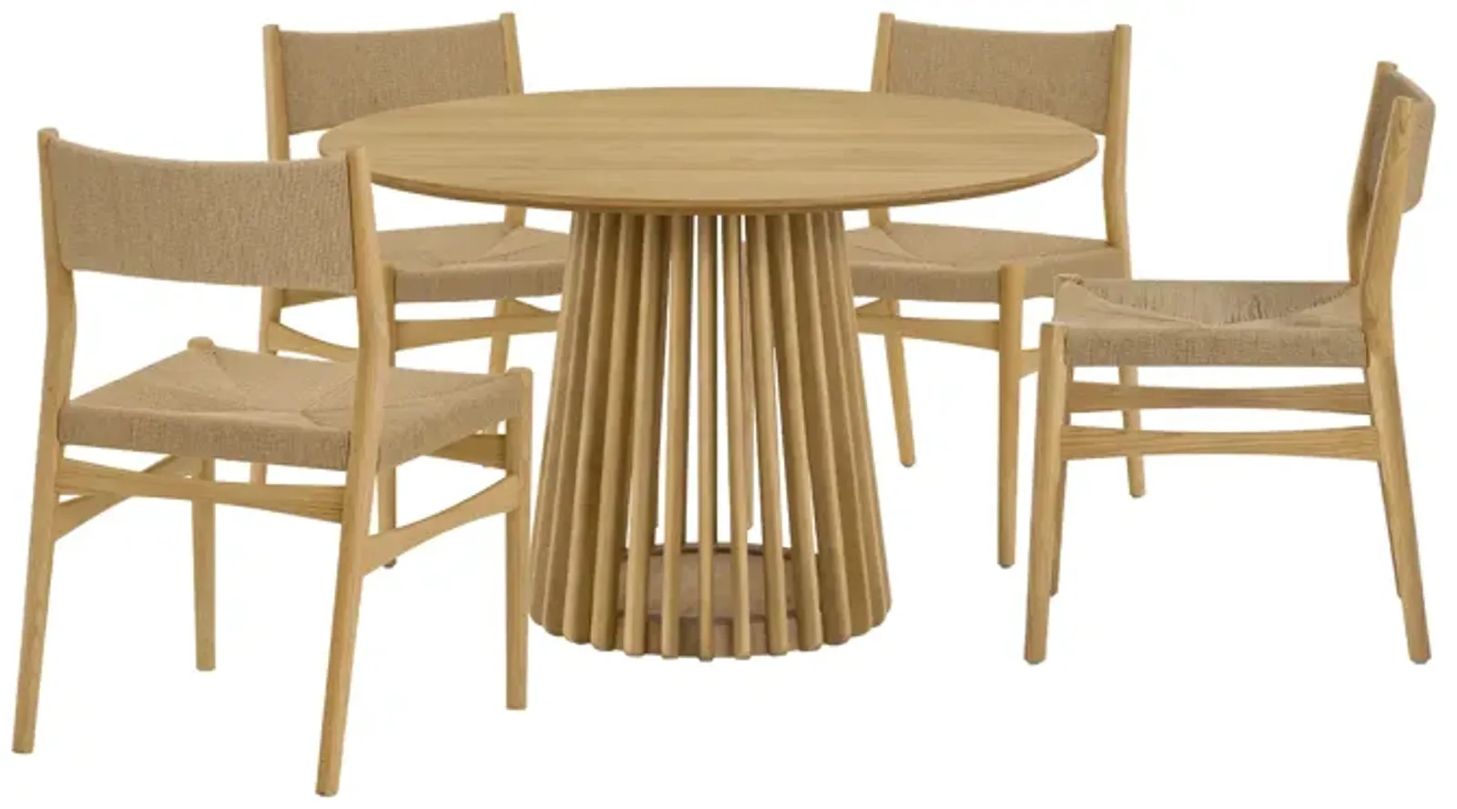 Pasadena Erie 5 Piece Round Dining Set in Natural Oak Finish with Paper Cord Chairs