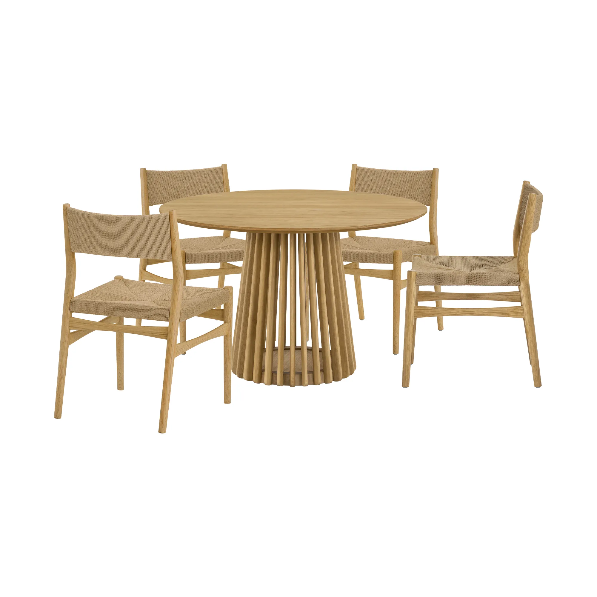 Pasadena Erie 5 Piece Round Dining Set in Natural Oak Finish with Paper Cord Chairs