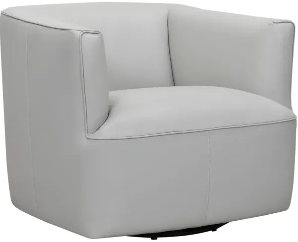 Whitney Swivel Dove Gray Genuine Leather Barrel Chair