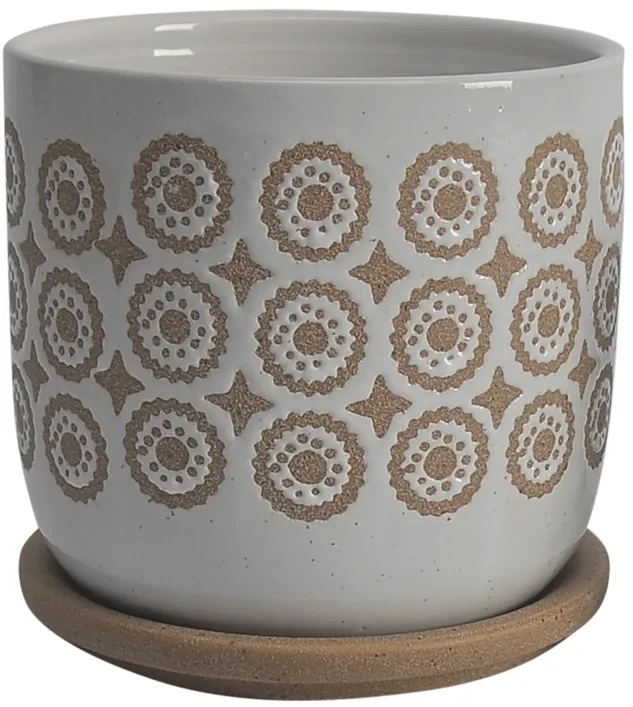 S/2 5/6" Circles Planter W/ SauCeramic, Beige