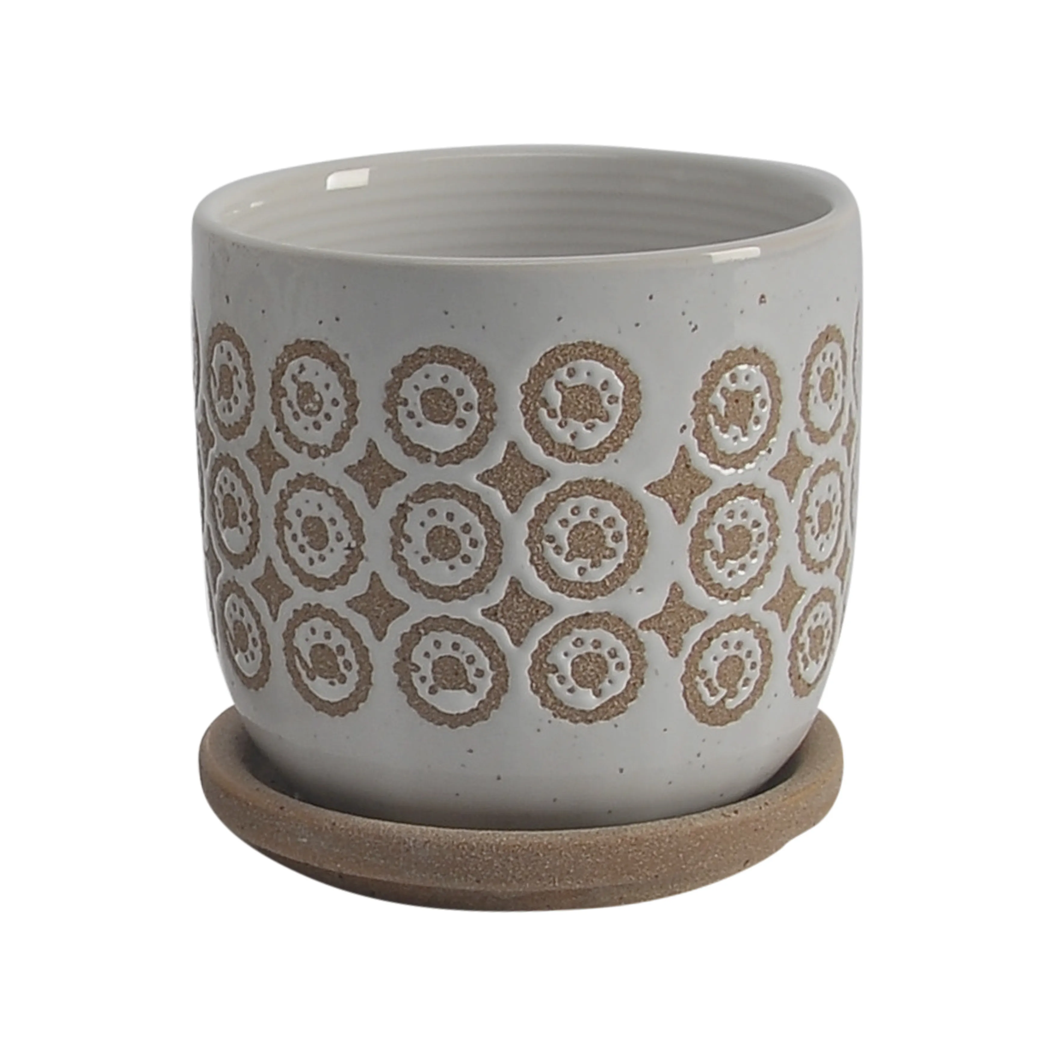 S/2 5/6" Circles Planter W/ SauCeramic, Beige