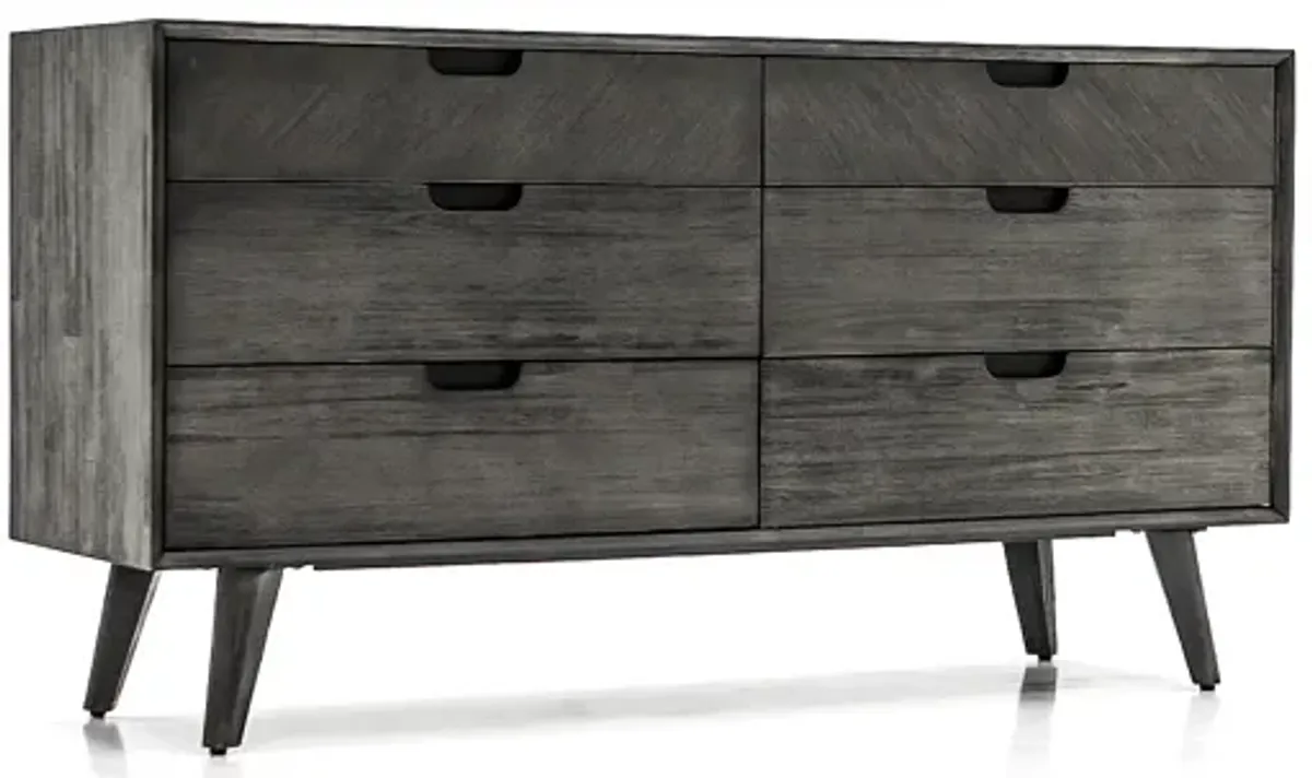 Mohave Mid-Century Tundra Gray Acacia 6 Drawer Dresser