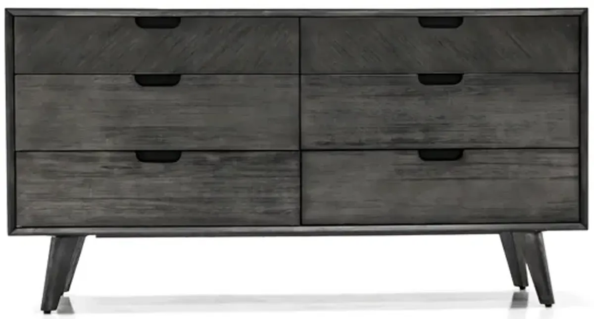 Mohave Mid-Century Tundra Gray Acacia 6 Drawer Dresser