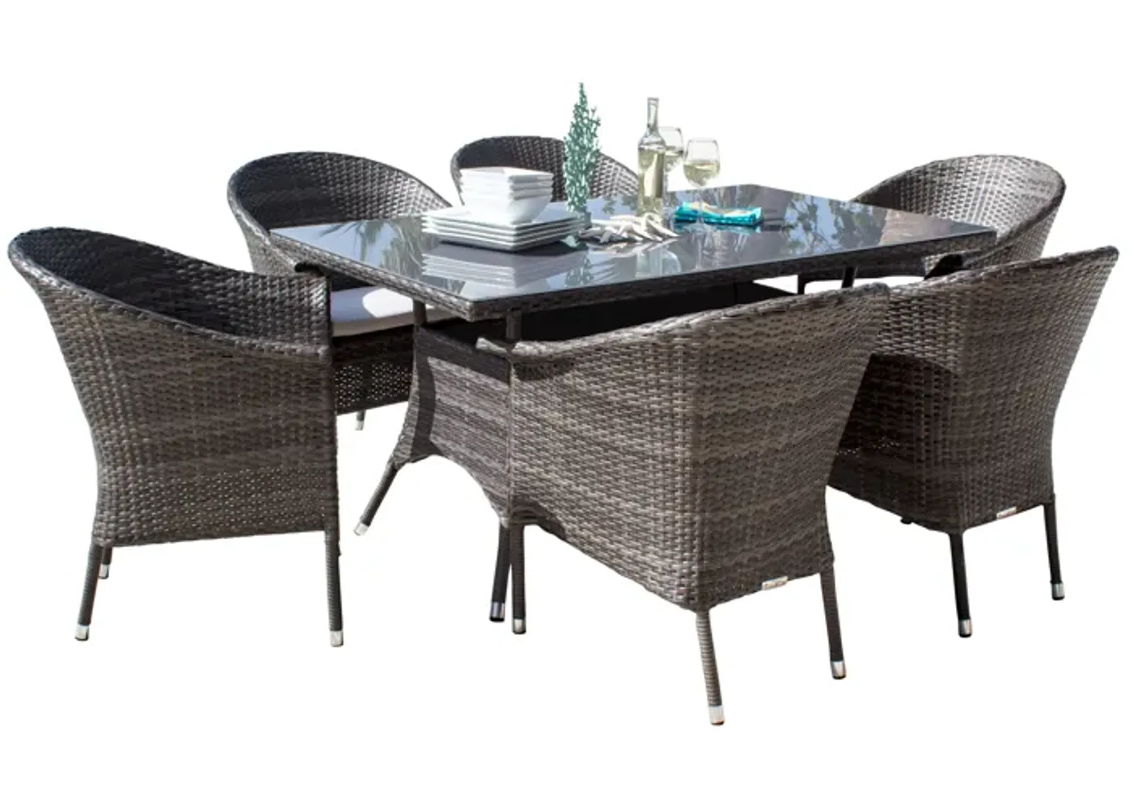 Ultra 7-Piece Woven Armchair Dining Set with Cushions