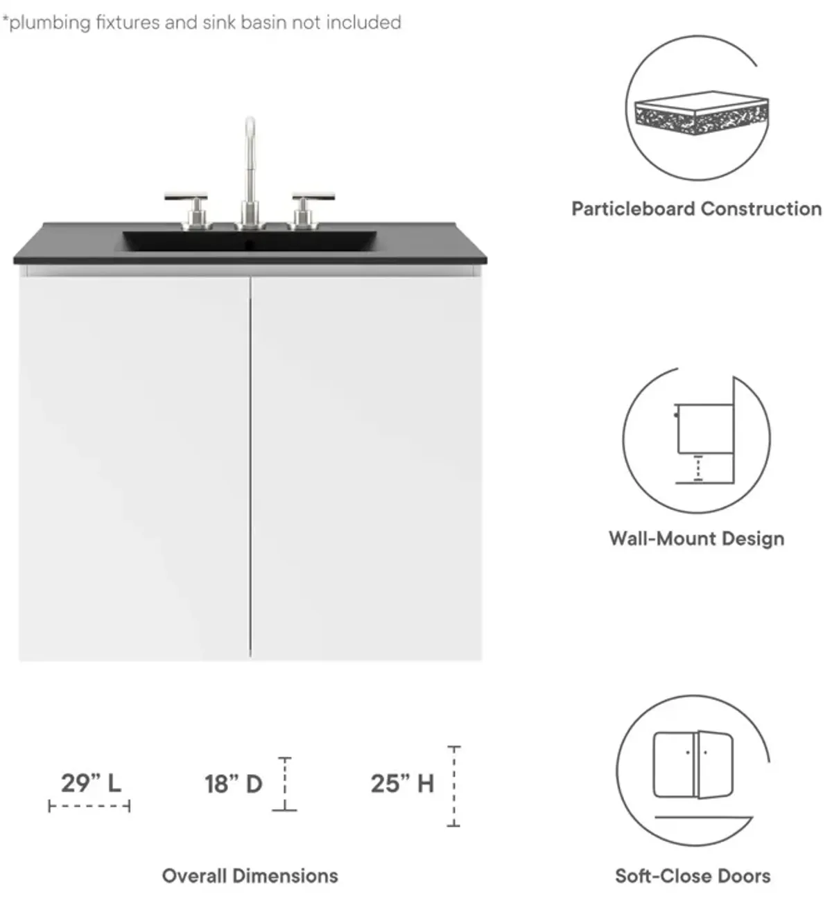 Vitality 30" Wall-Mount Bathroom Vanity (Sink Basin Not Included)