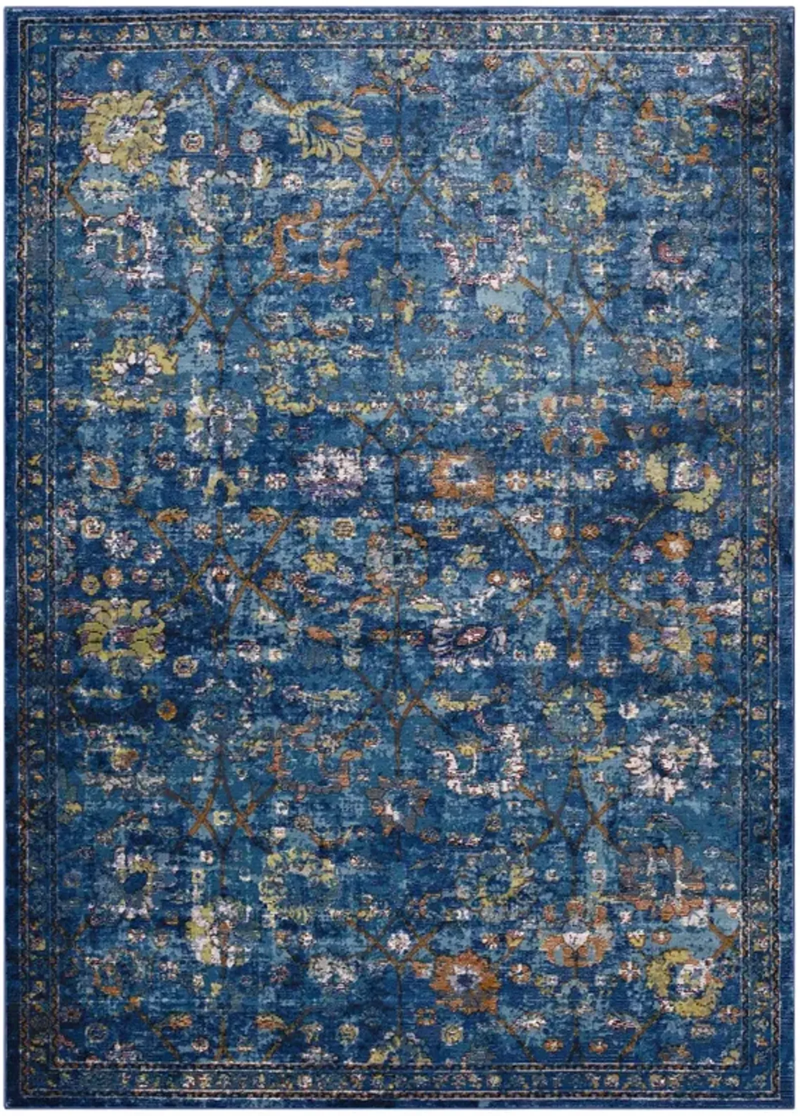 Minu Distressed Floral Lattice 8x10 Area Rug