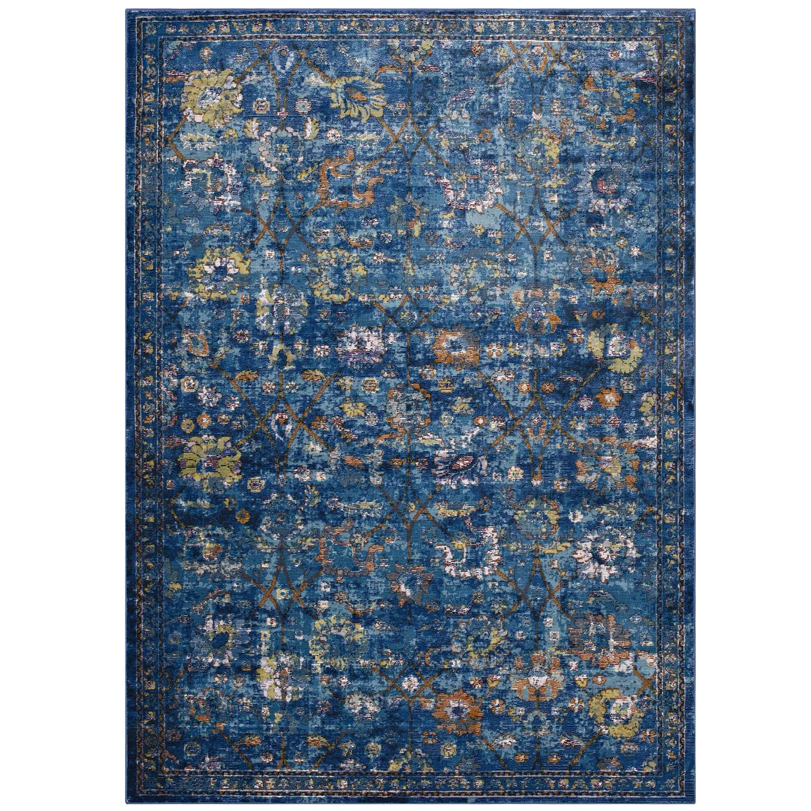 Minu Distressed Floral Lattice 8x10 Area Rug