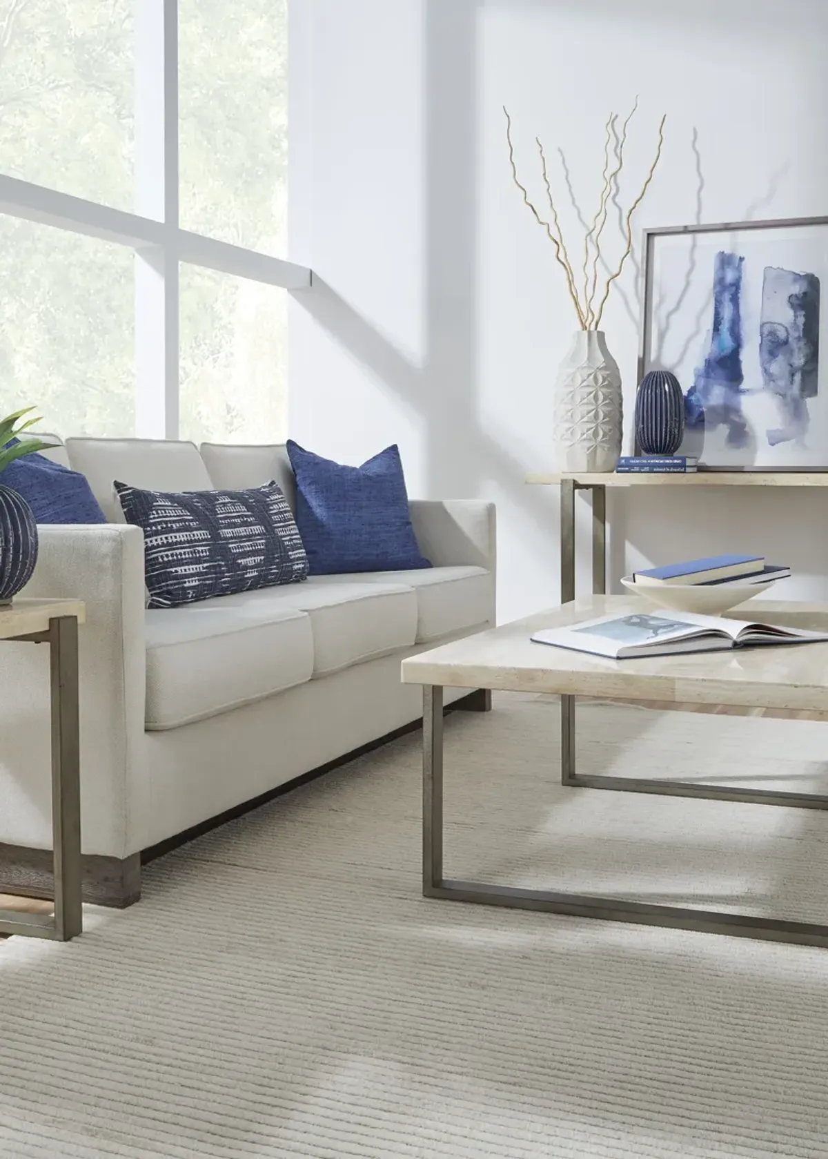 Ariela Natural Travertine Console Table with Bronze Metal Base