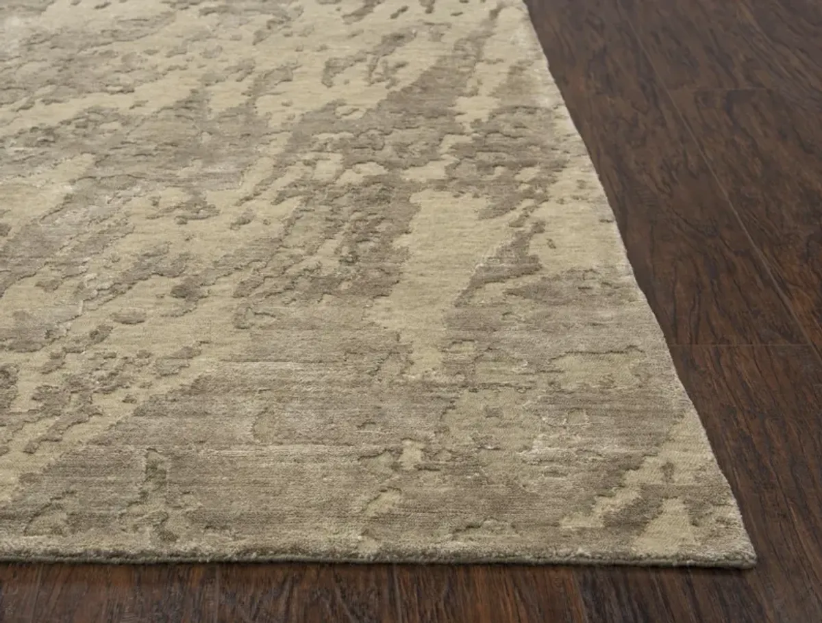 Finesse Beige Abstract Hand Spun New Zealand Wool/Tencel 9'x12' Rectangle Rug