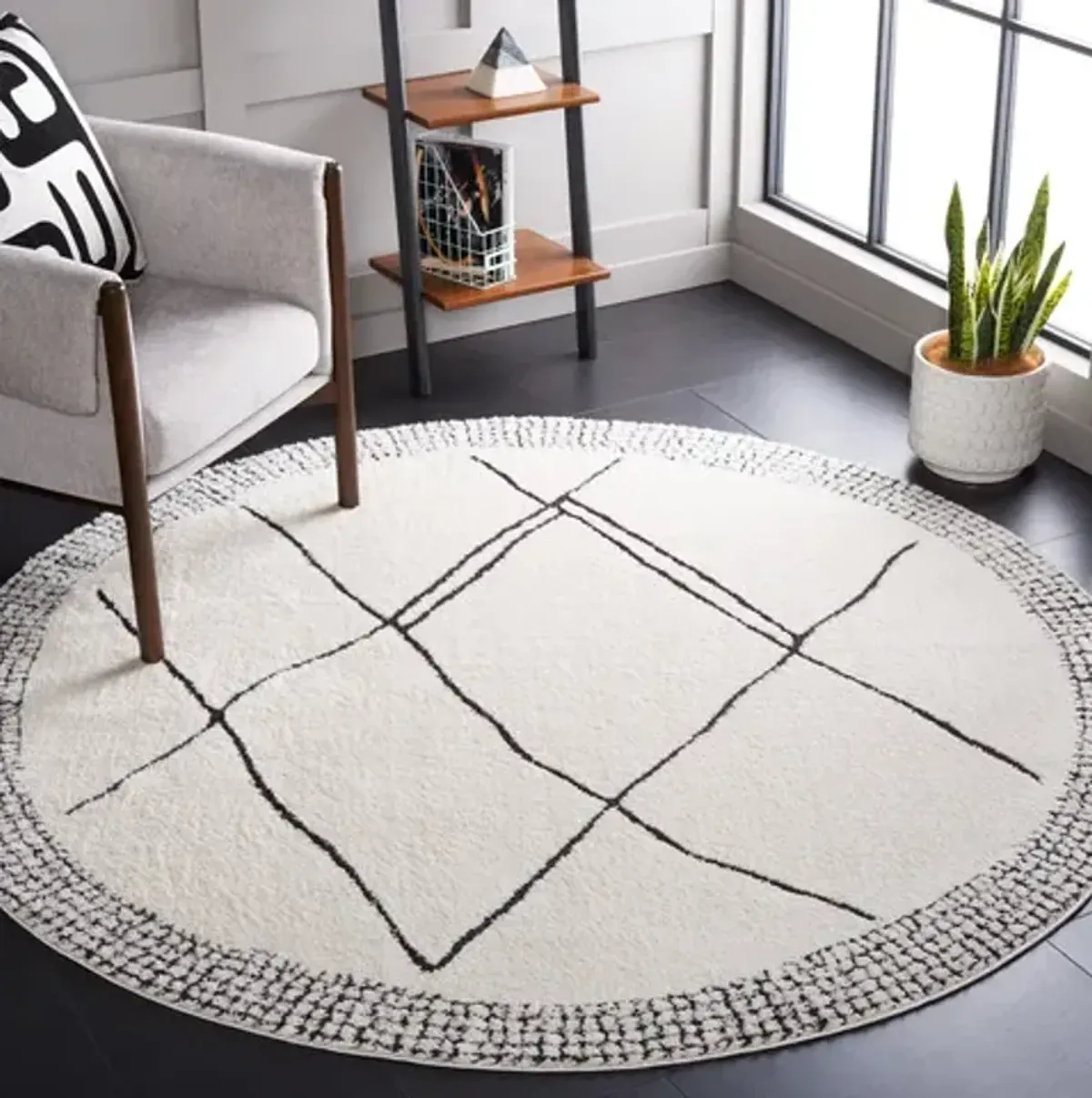 MELODY 104 Black 6'-7' X 6'-7' Round Round Rug