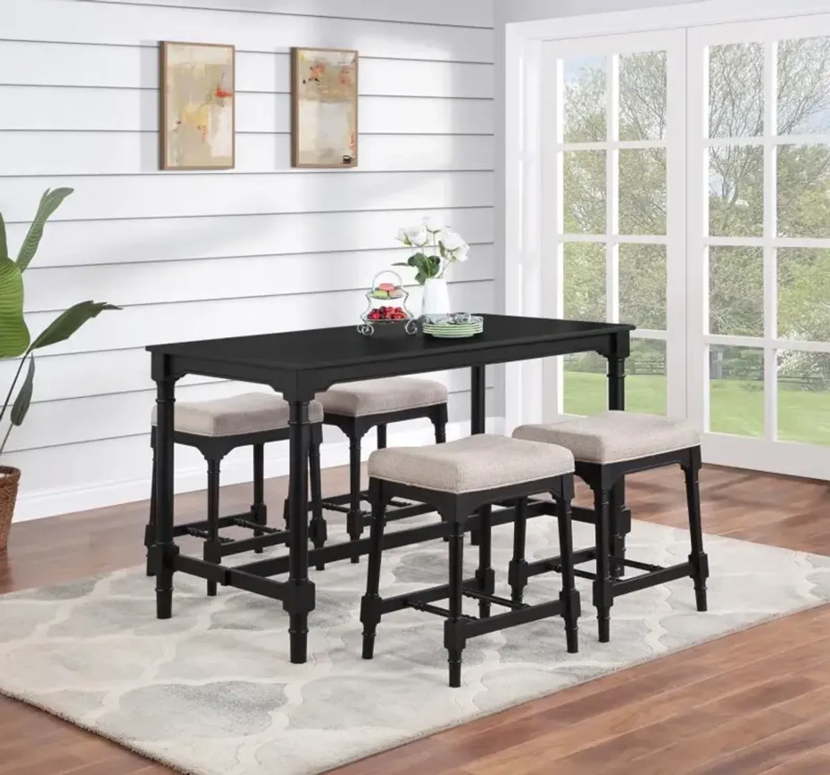 Martina 5-piece Rectangular Spindle Leg Counter Height Dining Set Oatmeal and Black