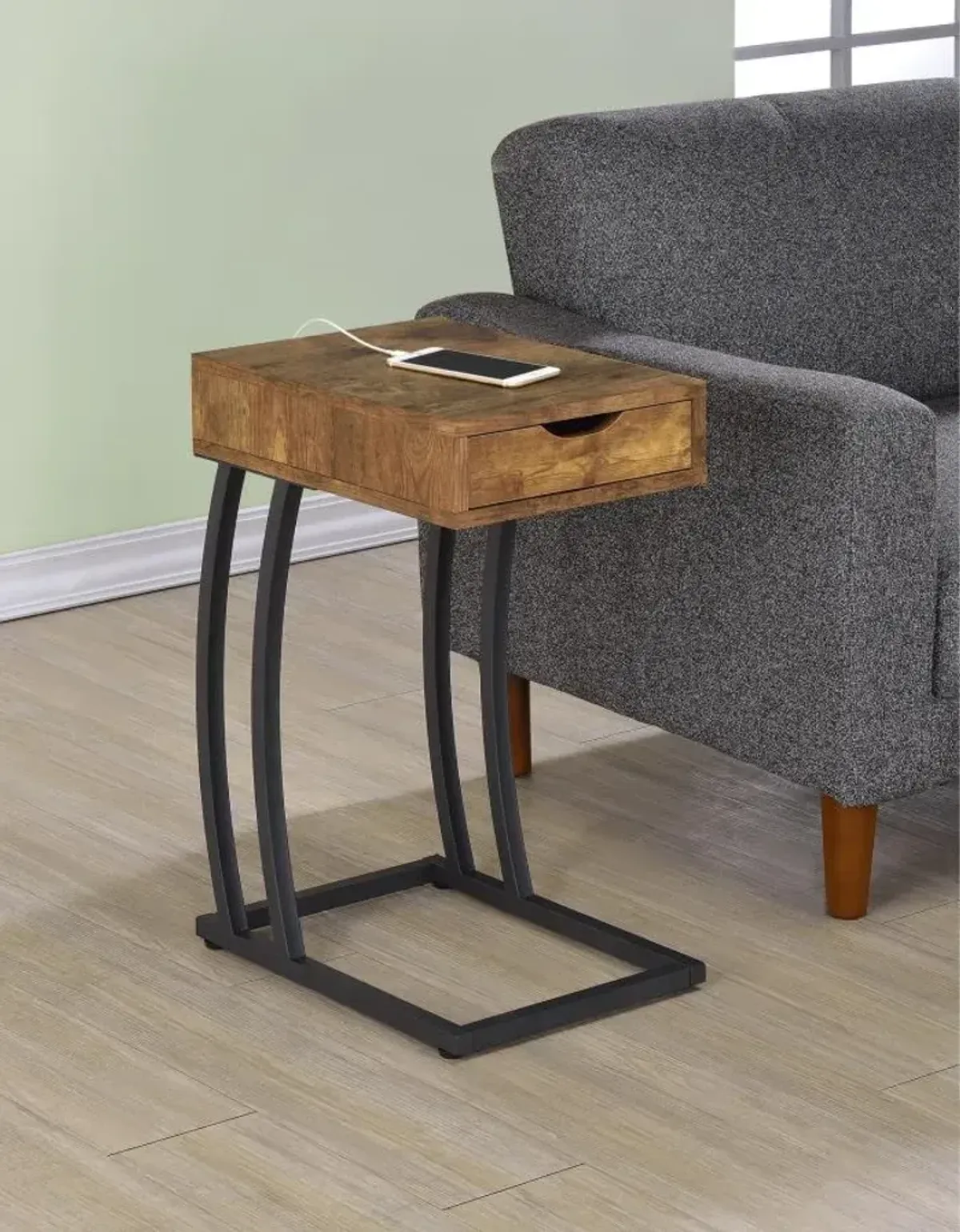 Troy Accent Table with Power Outlet Antique Nutmeg