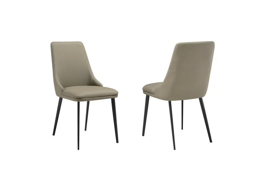 Genesis Upholstered Dining Chair in Taupe Gray Faux Leather with Black Metal Legs - Set of 2