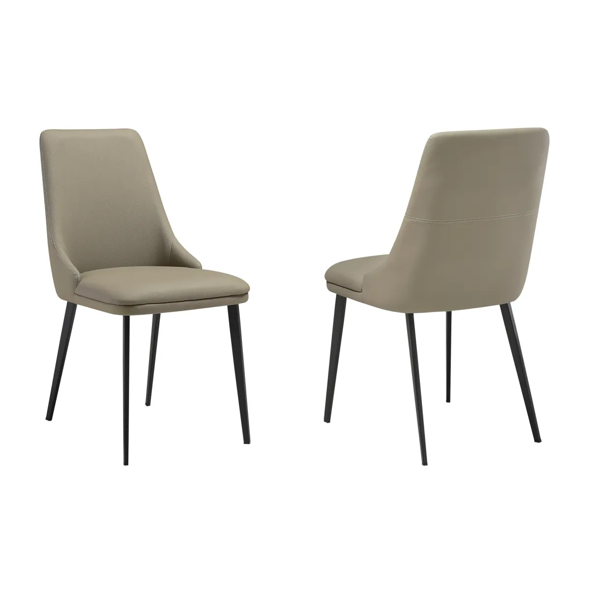 Genesis Upholstered Dining Chair in Taupe Gray Faux Leather with Black Metal Legs - Set of 2