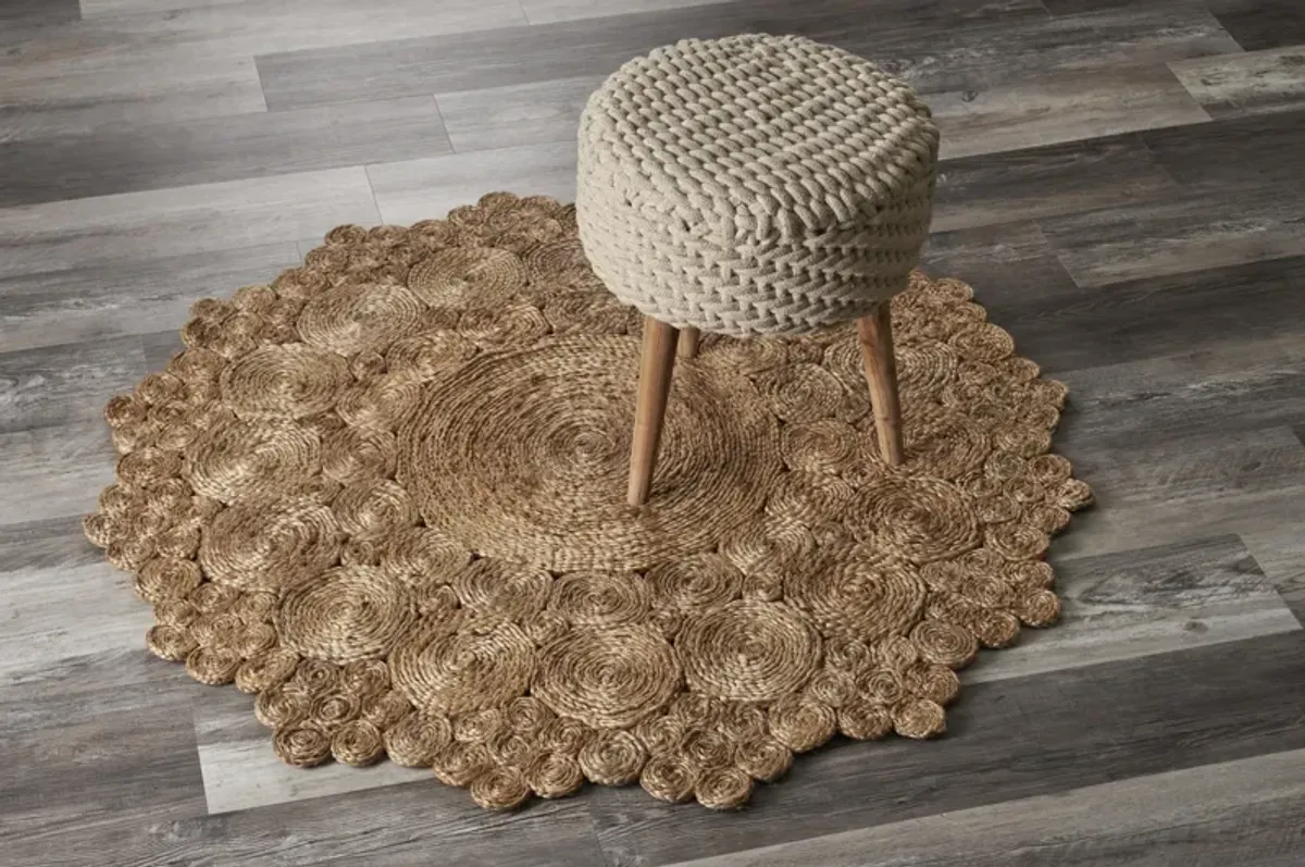 Nature Geometric Circles Organic Jute Indoor Round Area Rug 4'