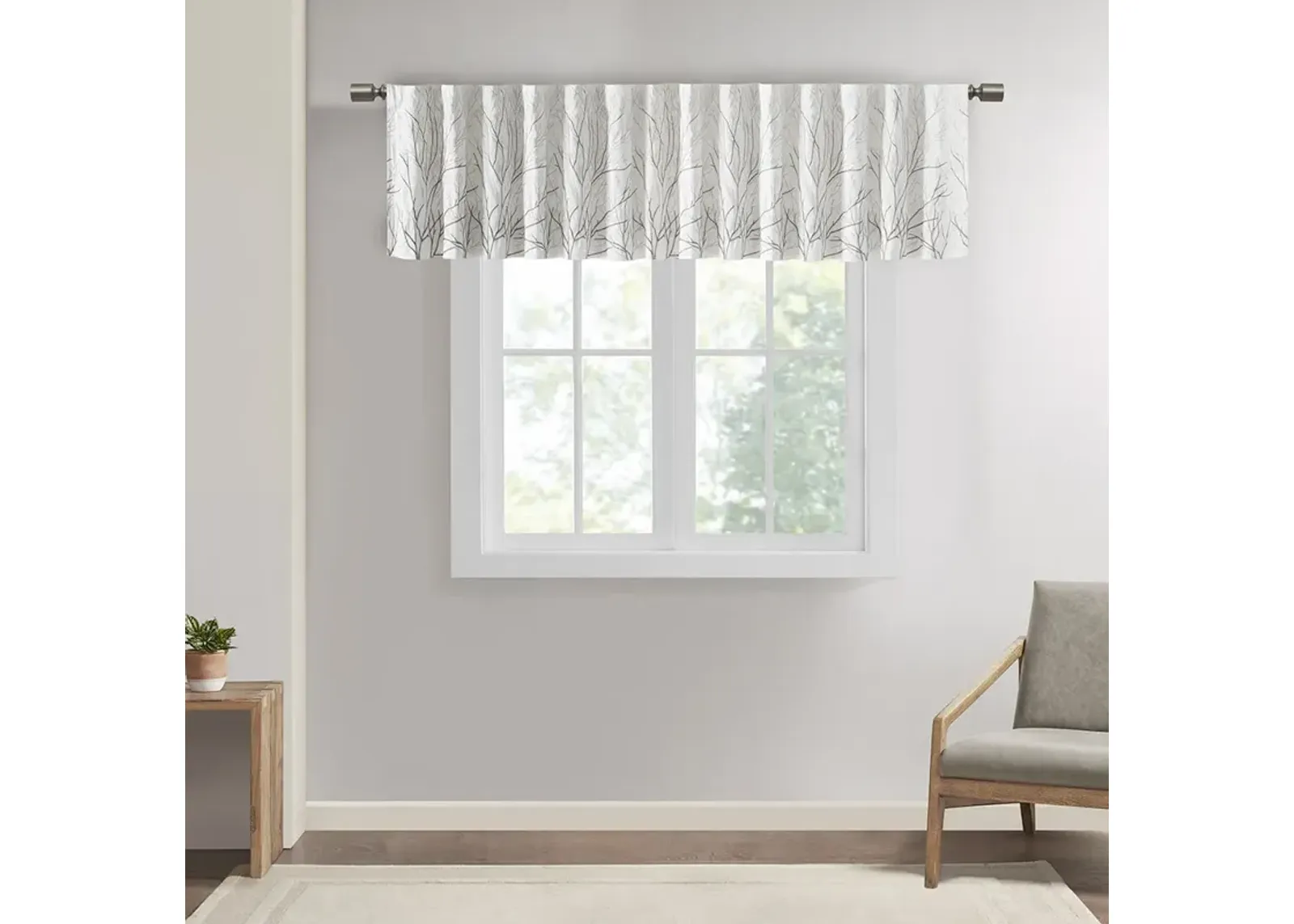 Madison Park Andora White Faux Silk Embroidered Window Valance